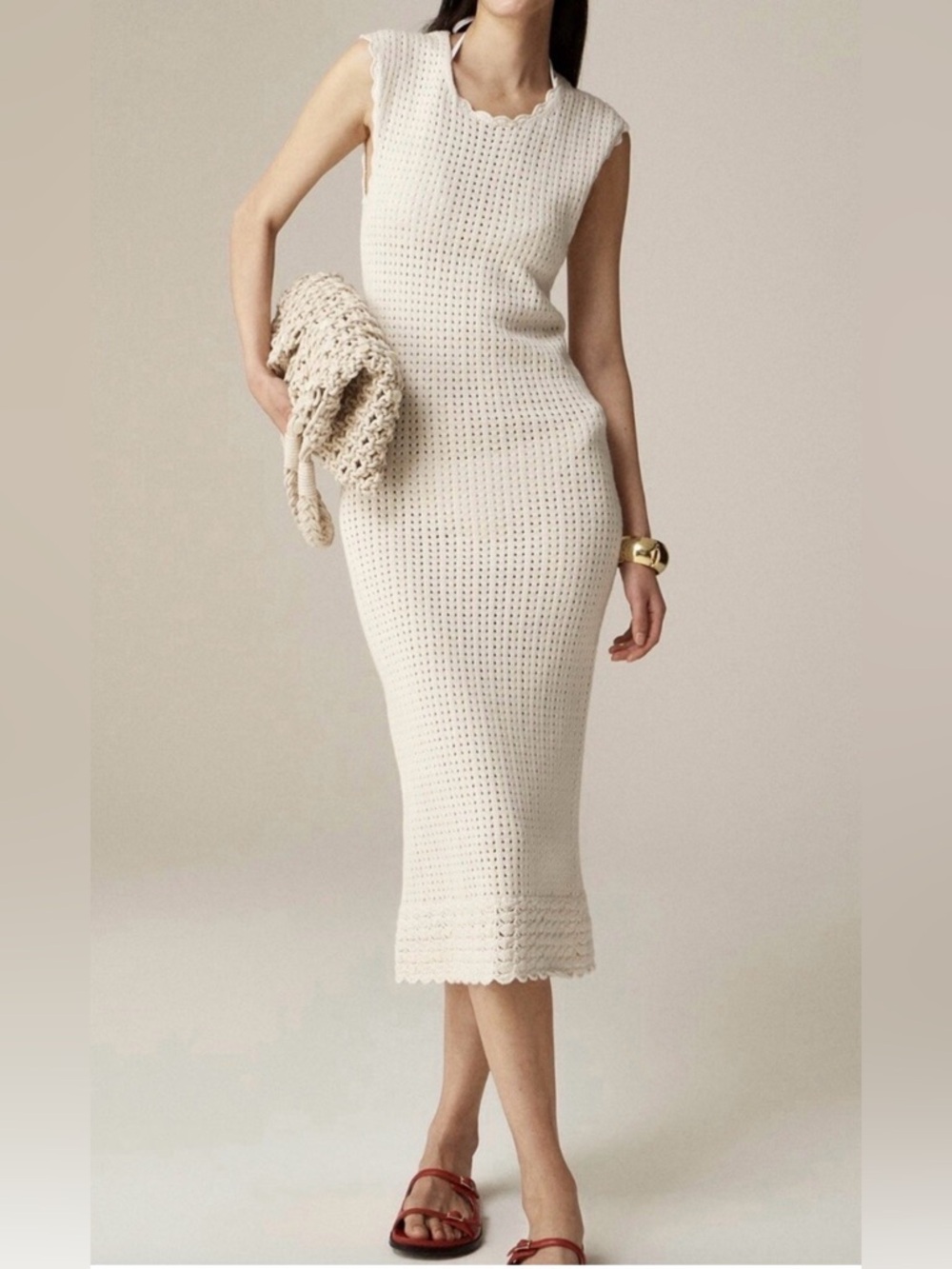J crew crochet open back midi dress
